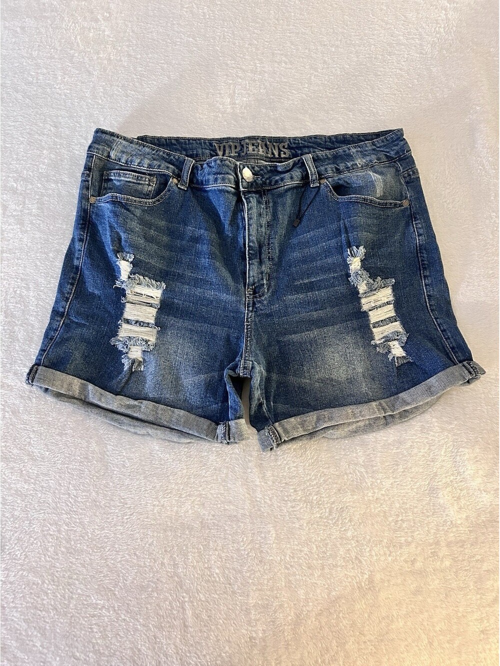 Vip Jeans Distressed Destroyed Blue Denim Jean Shorts 21/22 Cuffed Leg